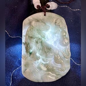 Certified Green Natural Type A Jade Jadeite Carved Tiger Mountain Pendant